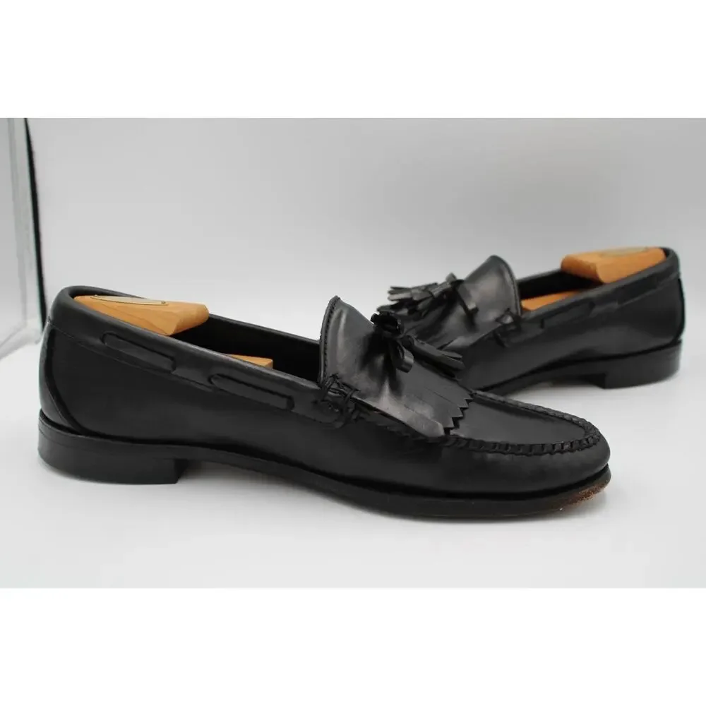 Size 10.5 - VTG L.L. Bean Men's Black Leather Tassel Loafers Dress Shoes Slip On